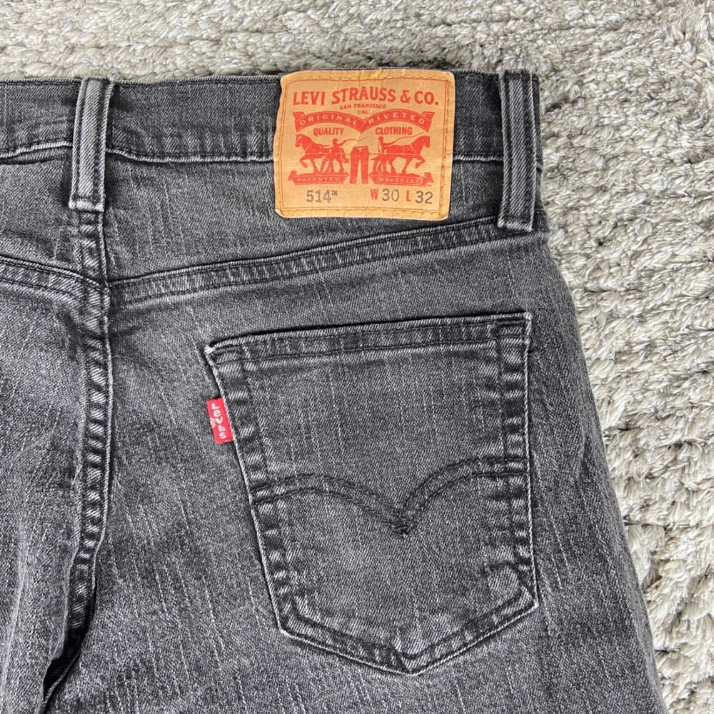 Levis 514 Jean Men 30x32 Black Denim Slim Straight Stretch Distress Cotton Blend